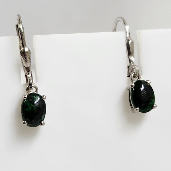 VTG 925 Green Opal Leverback Earrings - Beautiful marble coloring. - Picture 4 of 8